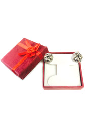 Sterling Silver Rhodium Finish 13mm Shiny Love Knot Omega Back Earrings fine designer jewelry for men and women