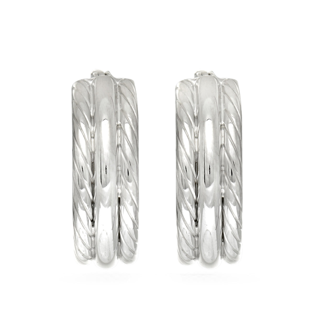 Sterling Silver Rhodium Plated Twisted Tube Round Hoop Earrings, Diameter 15mm fine designer jewelry for men and women