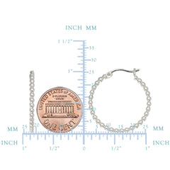 Sterling Silver Rhodium Plated Beaded Tube Round Hoop Earrings fine designer jewelry for men and women