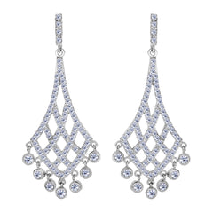 Sterling Silver And Cubic Zirconia Shaped Chandelier Drop Earrings fine designer jewelry for men and women