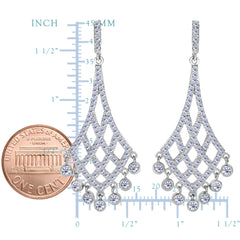 Sterling Silver And Cubic Zirconia Shaped Chandelier Drop Earrings fine designer jewelry for men and women