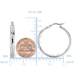 Sterling Silver Rhodium Finish Hammered Finish Hoop Earrings fine designer jewelry for men and women
