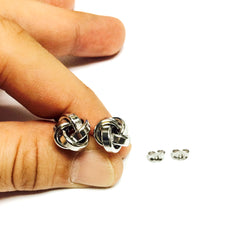 Sterling Silver Rhodium Finish 10mm Shiny Love Knot Stud Earrings fine designer jewelry for men and women