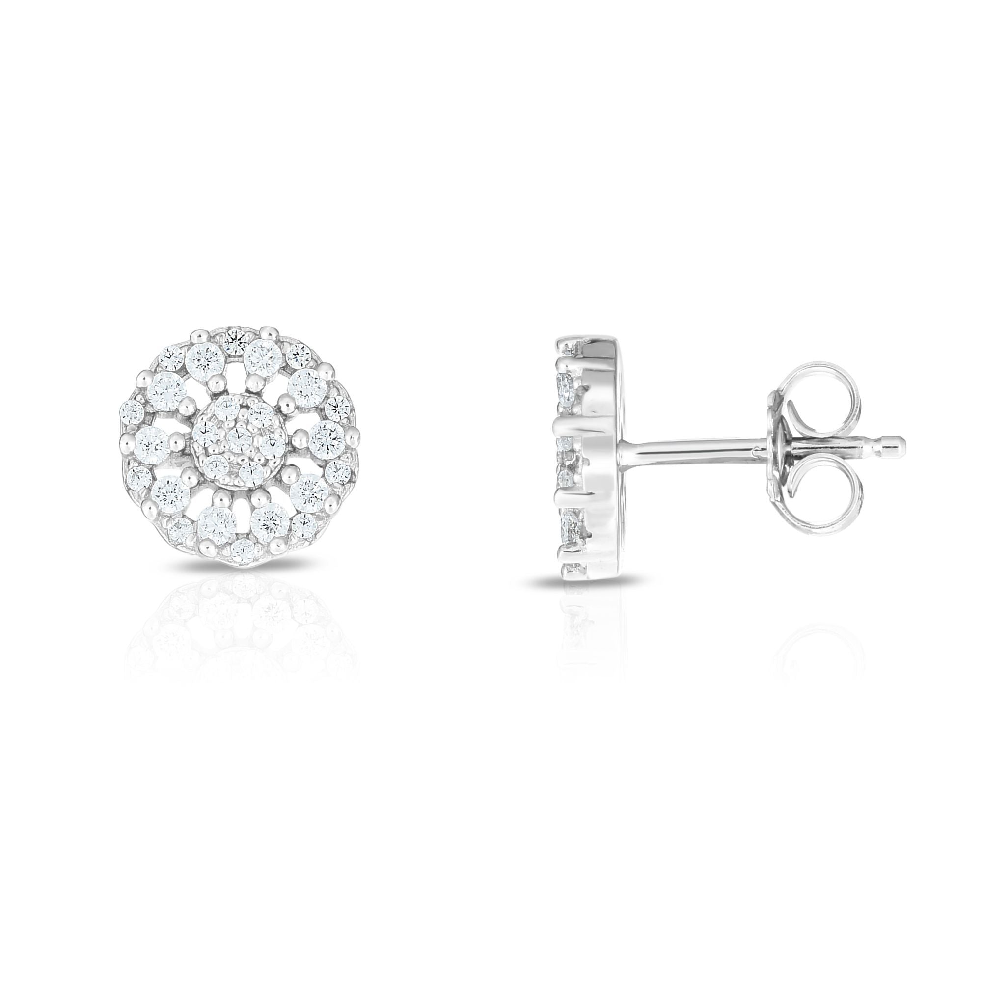 Sterling Silver Round Cubic Zirconia Stud Earrings fine designer jewelry for men and women