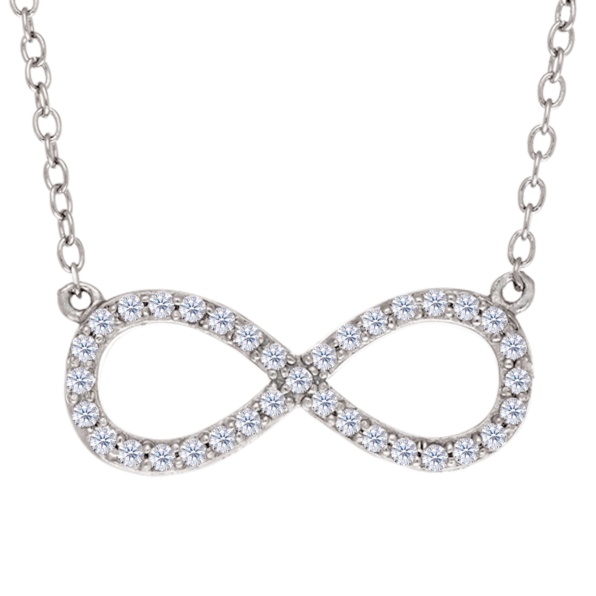 Infinity Sign Link And CZ Necklace In Sterling Silver, 18" fine designer jewelry for men and women