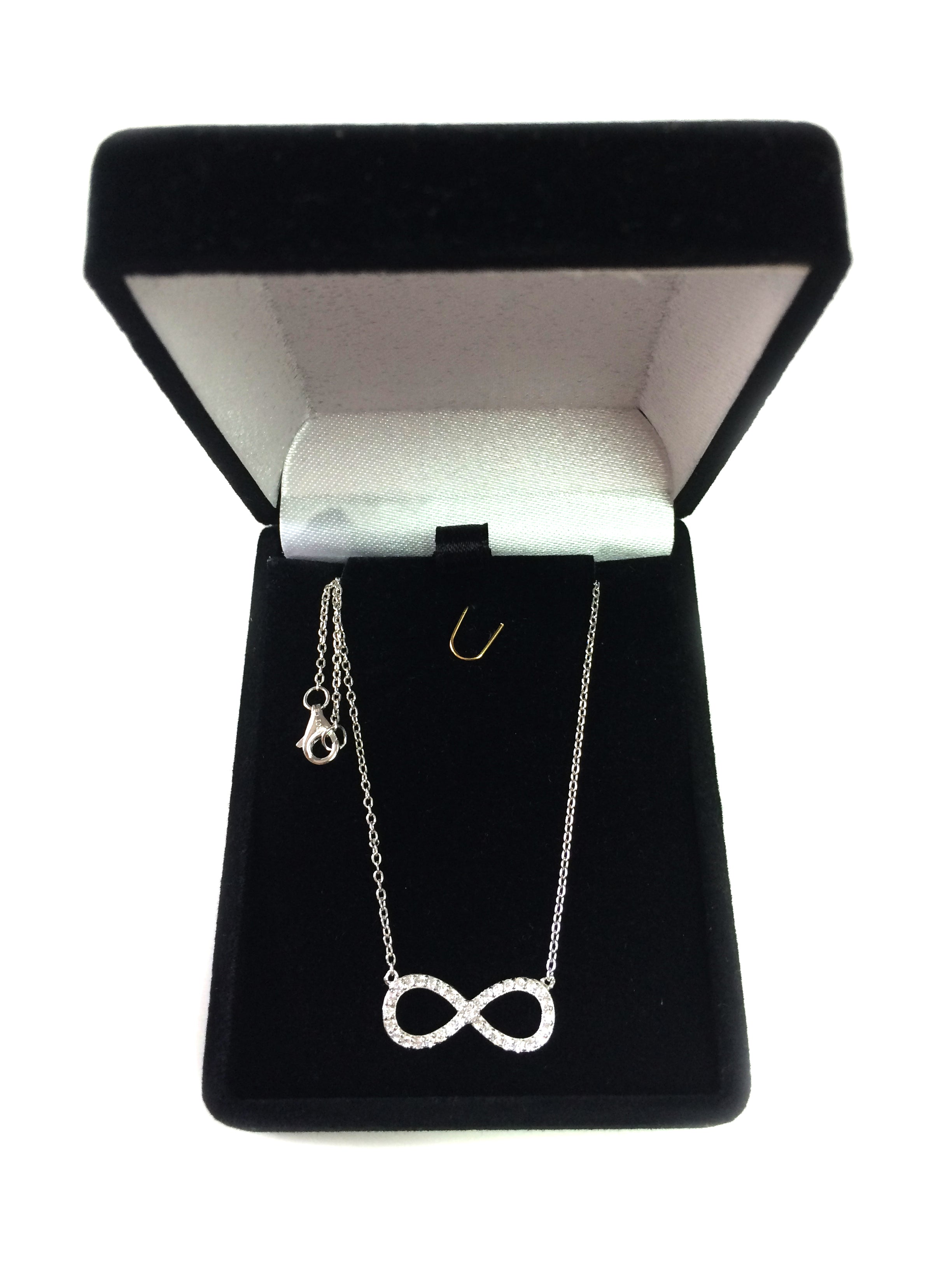 Infinity Sign Link And CZ Necklace In Sterling Silver, 18" fine designer jewelry for men and women