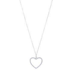 Heart And CZ Necklace In Sterling Silver, 18" fine designer jewelry for men and women
