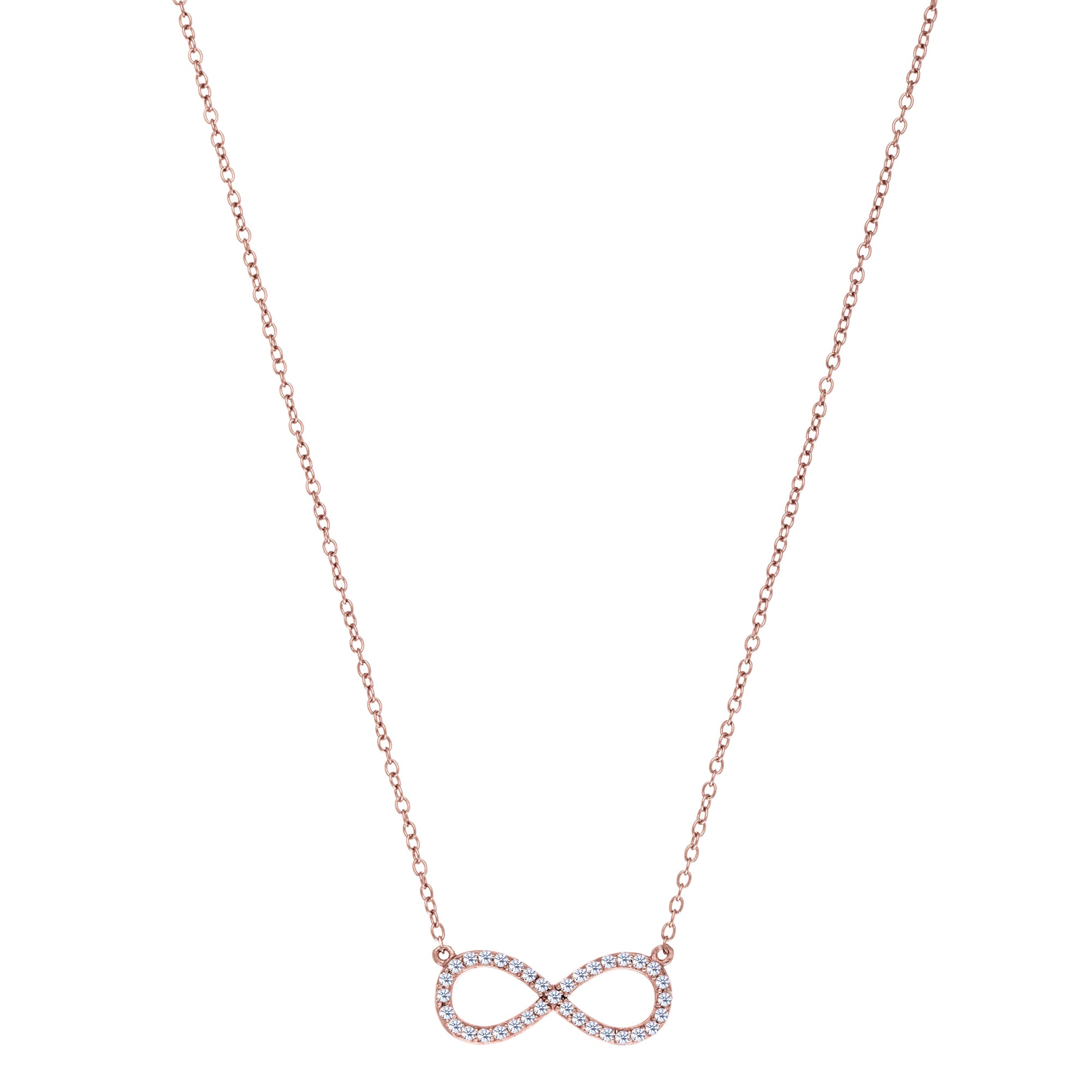 Infinity Sign Link And CZ Necklace In Rose Color Finish Sterling Silver, 18" fine designer jewelry for men and women