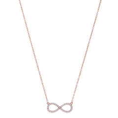Infinity Sign Link And CZ Necklace In Rose Color Finish Sterling Silver, 18" fine designer jewelry for men and women