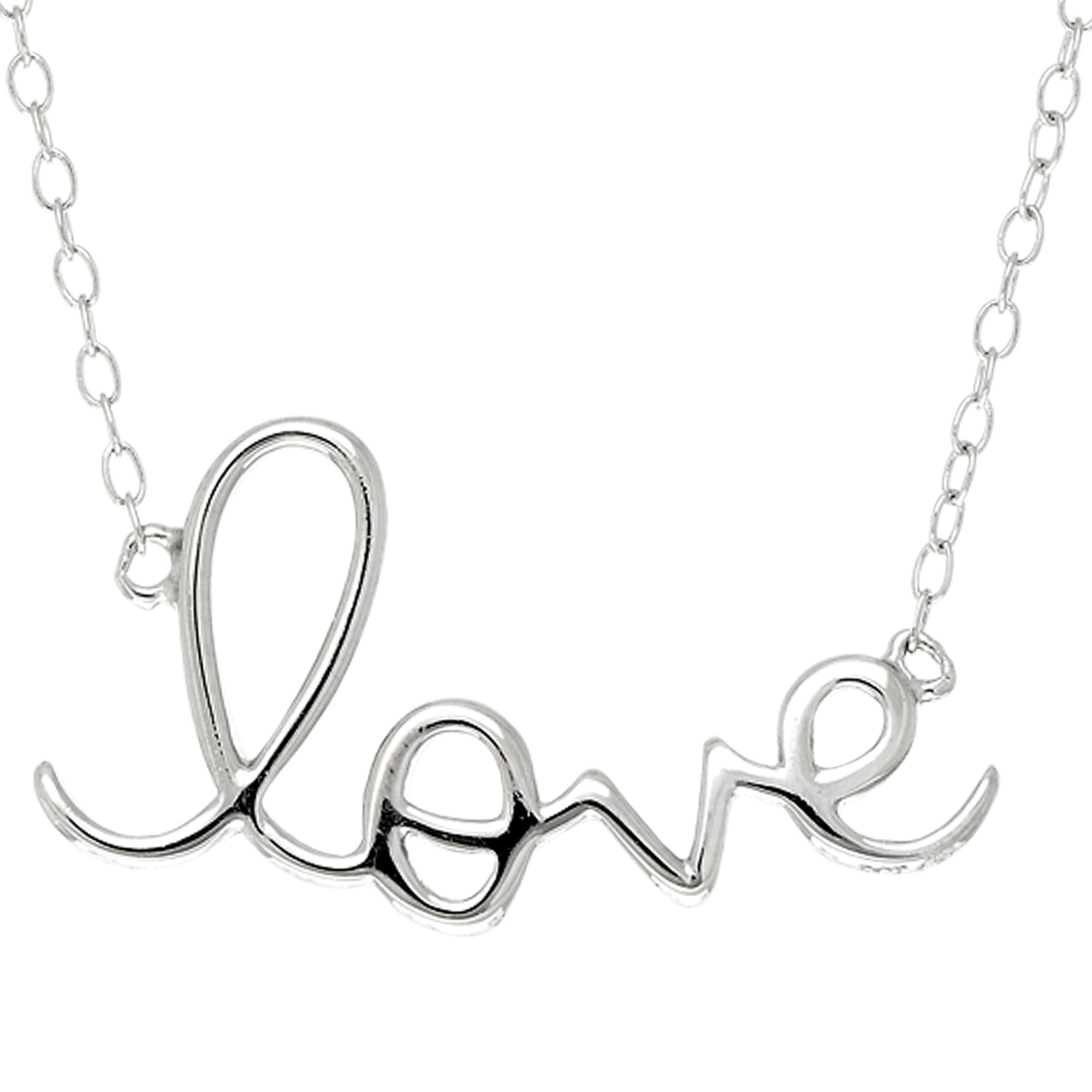 Script Love Logo Necklace In Sterling Silver, 18" fine designer jewelry for men and women