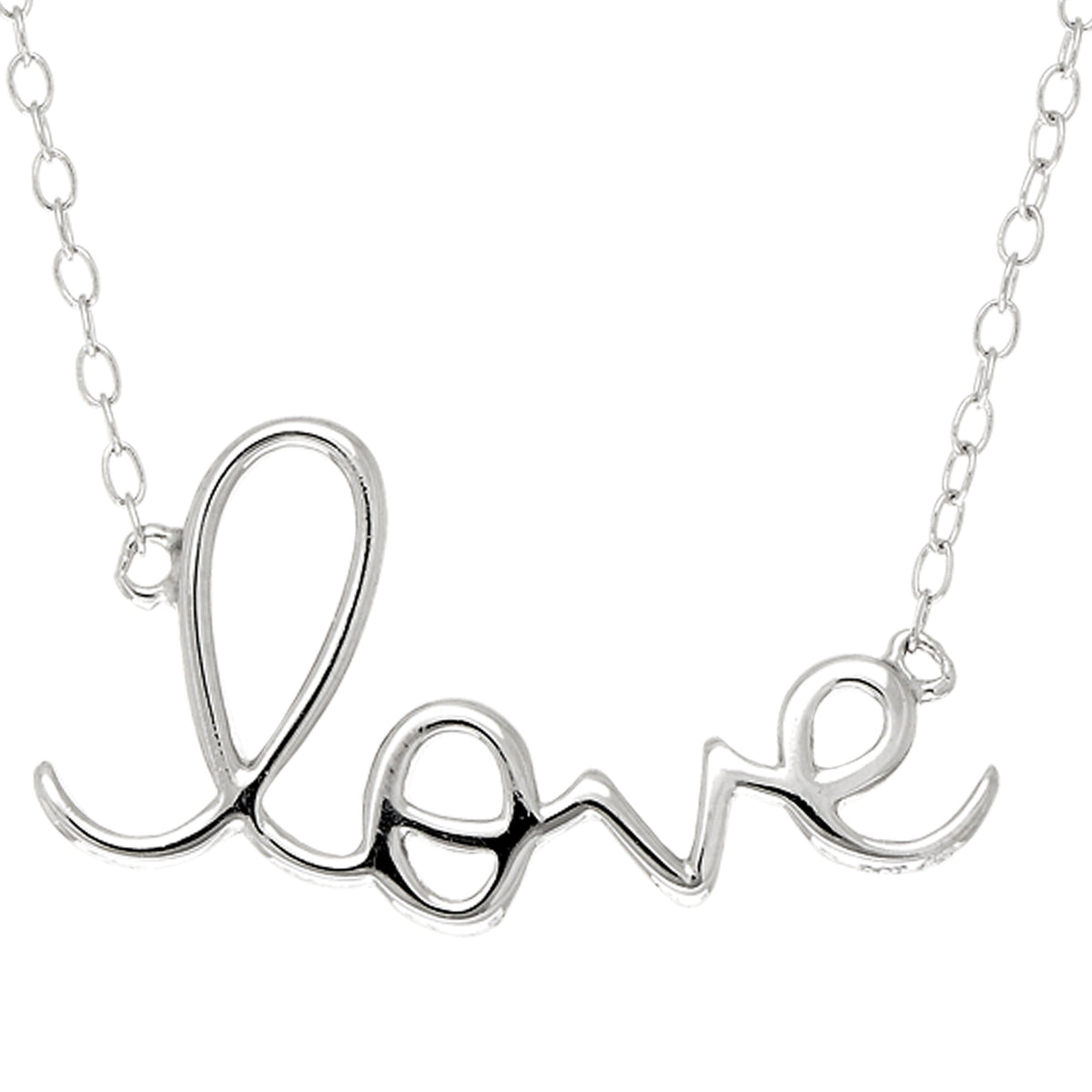 Script Love Logo Necklace In Rhodium Plated Sterling Silver - 18 Inches fine designer jewelry for men and women