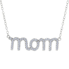 Mom Logo And CZ Necklace In Sterling Silver, 18" fine designer jewelry for men and women