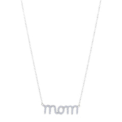 Mom Logo And CZ Necklace In Sterling Silver, 18" fine designer jewelry for men and women
