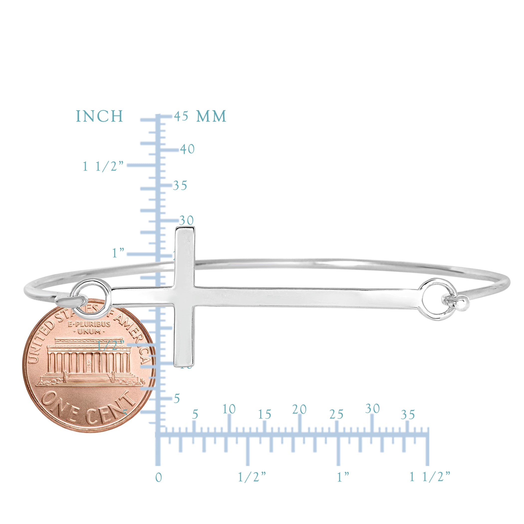 Sterling Silver Sideways Cross Bangle With Hook Style Clasp fine designer jewelry for men and women