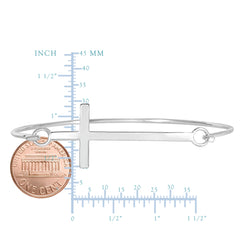 Sterling Silver Sideways Cross Bangle With Hook Style Clasp fine designer jewelry for men and women