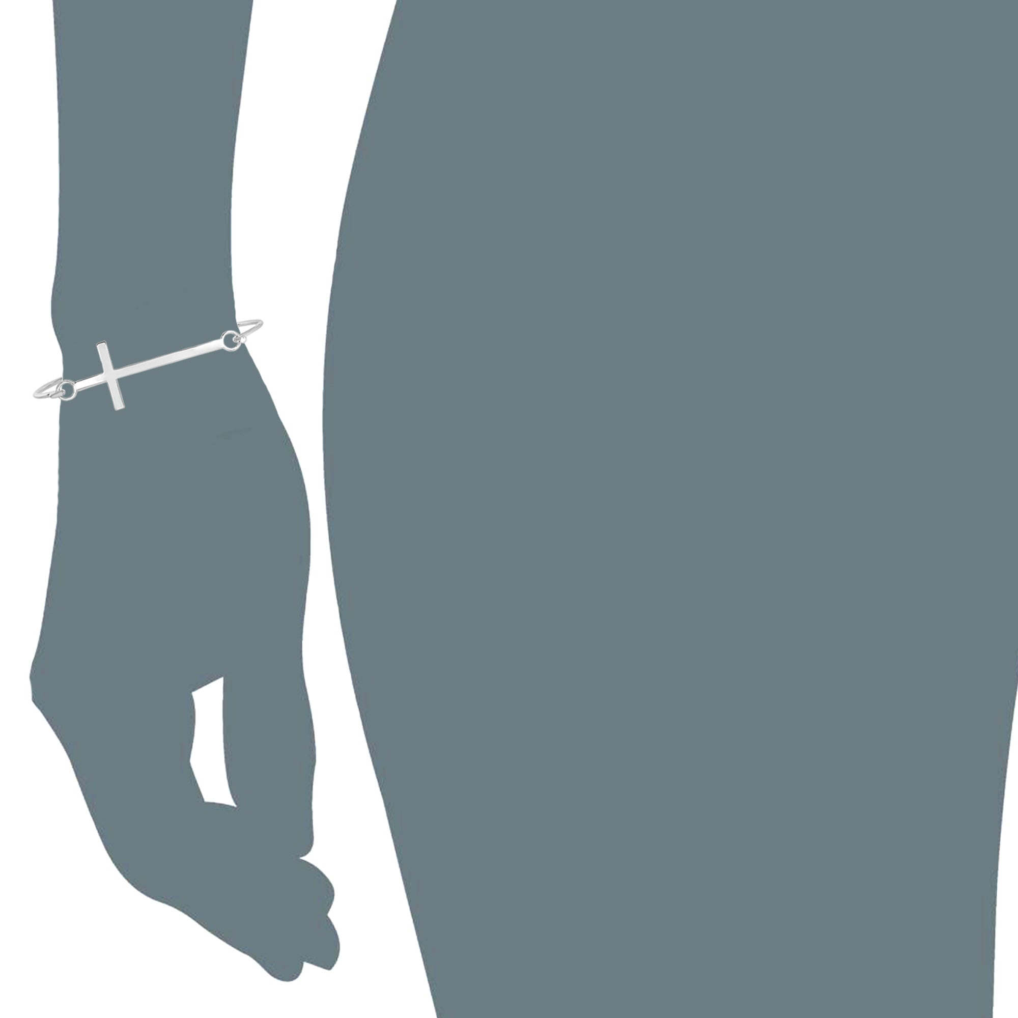 Sterling Silver Sideways Cross Bangle With Hook Style Clasp fine designer jewelry for men and women