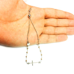 Sterling Silver Rose Beads With Sideways Cross Adjustable Bolo Friendship Bracelet , 9.25" fine designer jewelry for men and women