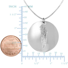 Sterling Silver Leaf Round Pendant Womens Necklace, 18" fine designer jewelry for men and women