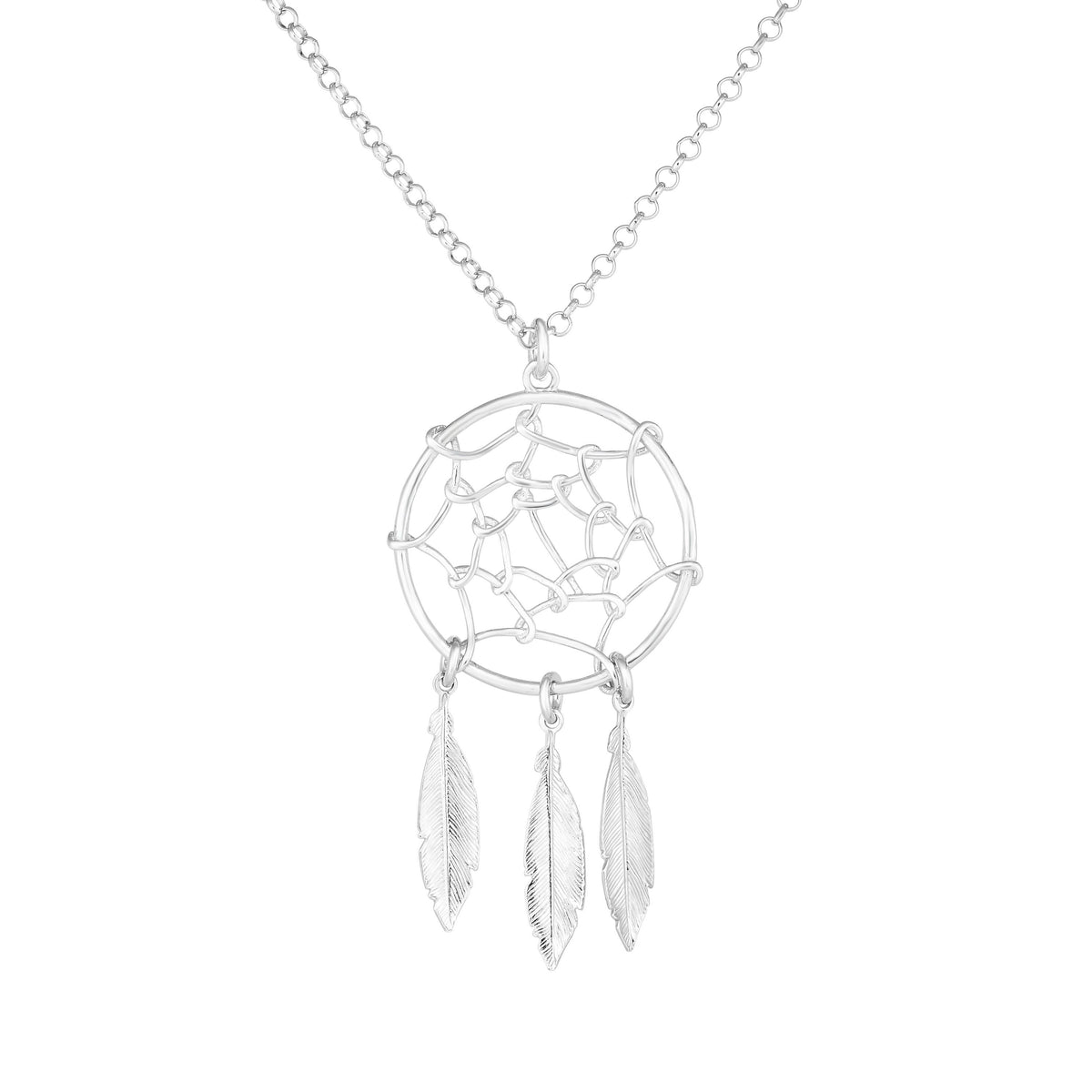 Sterling Silver Dream Catcher Charm Necklace, 17" fine designer jewelry for men and women