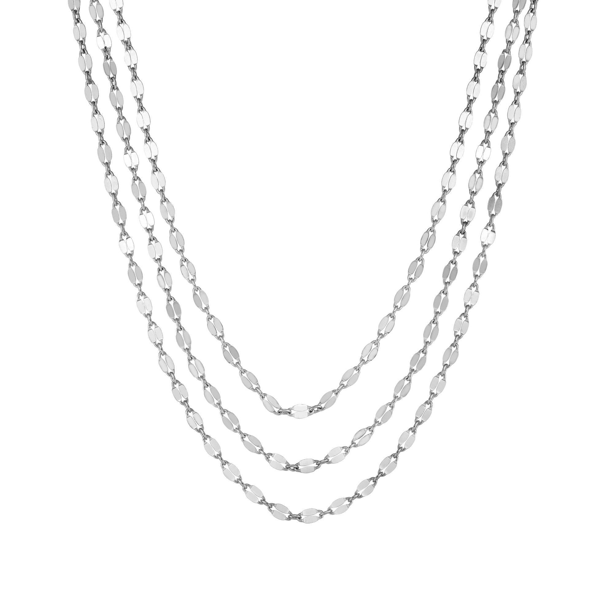Sterling Silver Triple Chain Choker Necklace, 16" fine designer jewelry for men and women