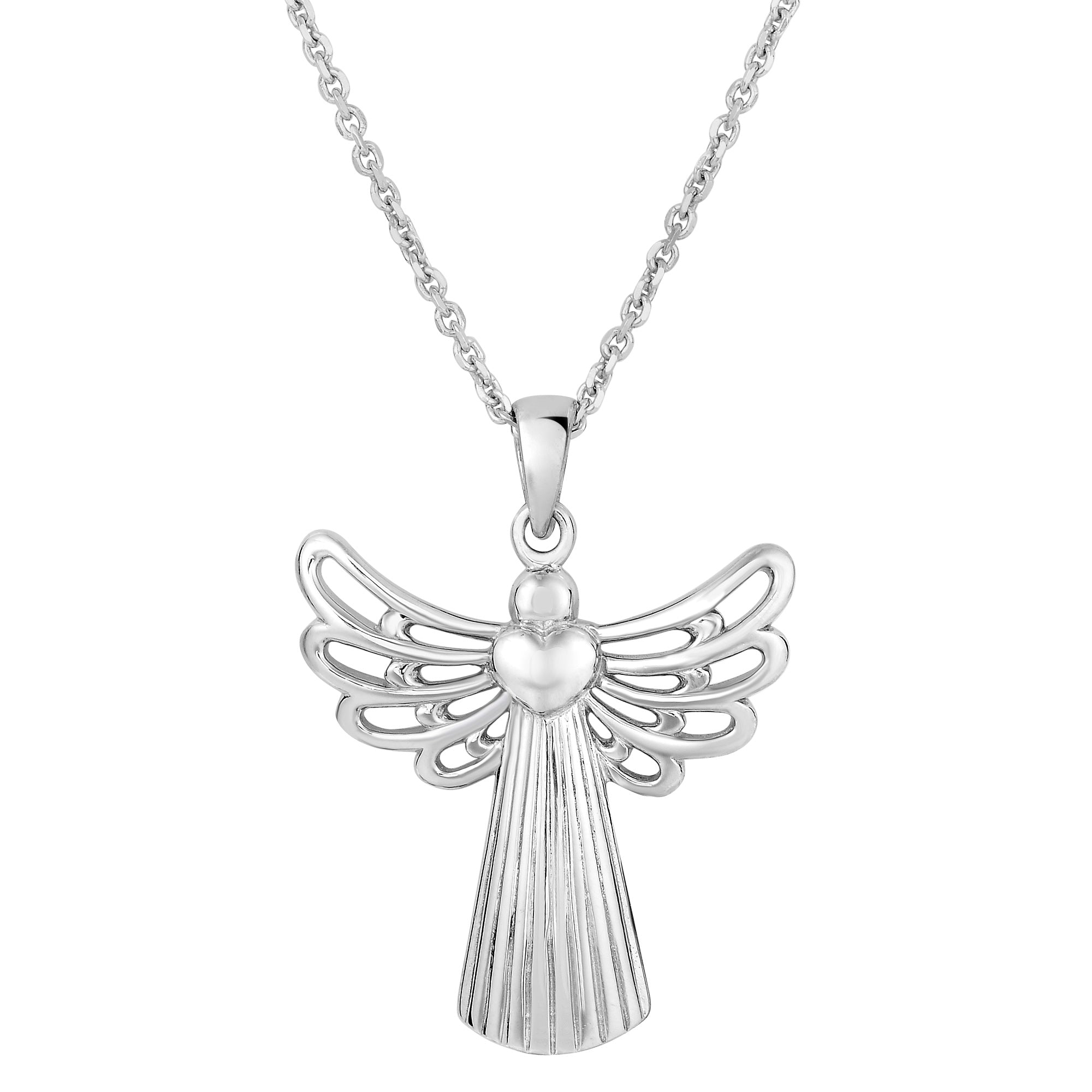 Sterling Silver Angel Sliding Heart Pendant Necklace, 18" fine designer jewelry for men and women