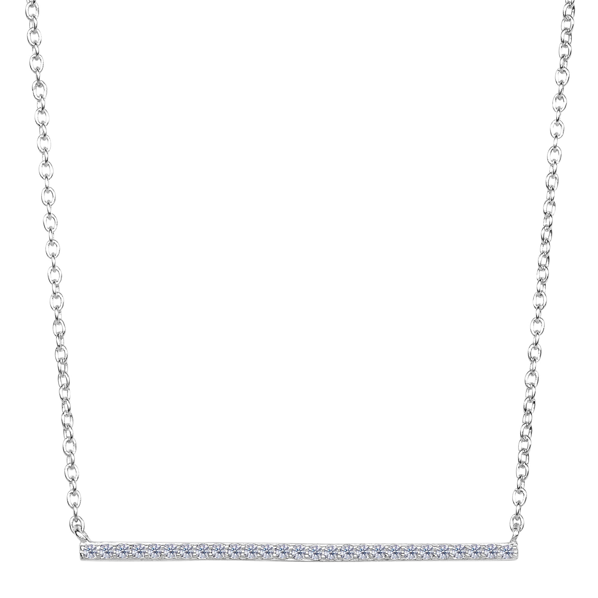 Sterling Silver Sideways Bar Pendant CZ Necklace, 18" fine designer jewelry for men and women