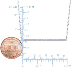 Sterling Silver Sideways Bar Pendant CZ Necklace, 18" fine designer jewelry for men and women