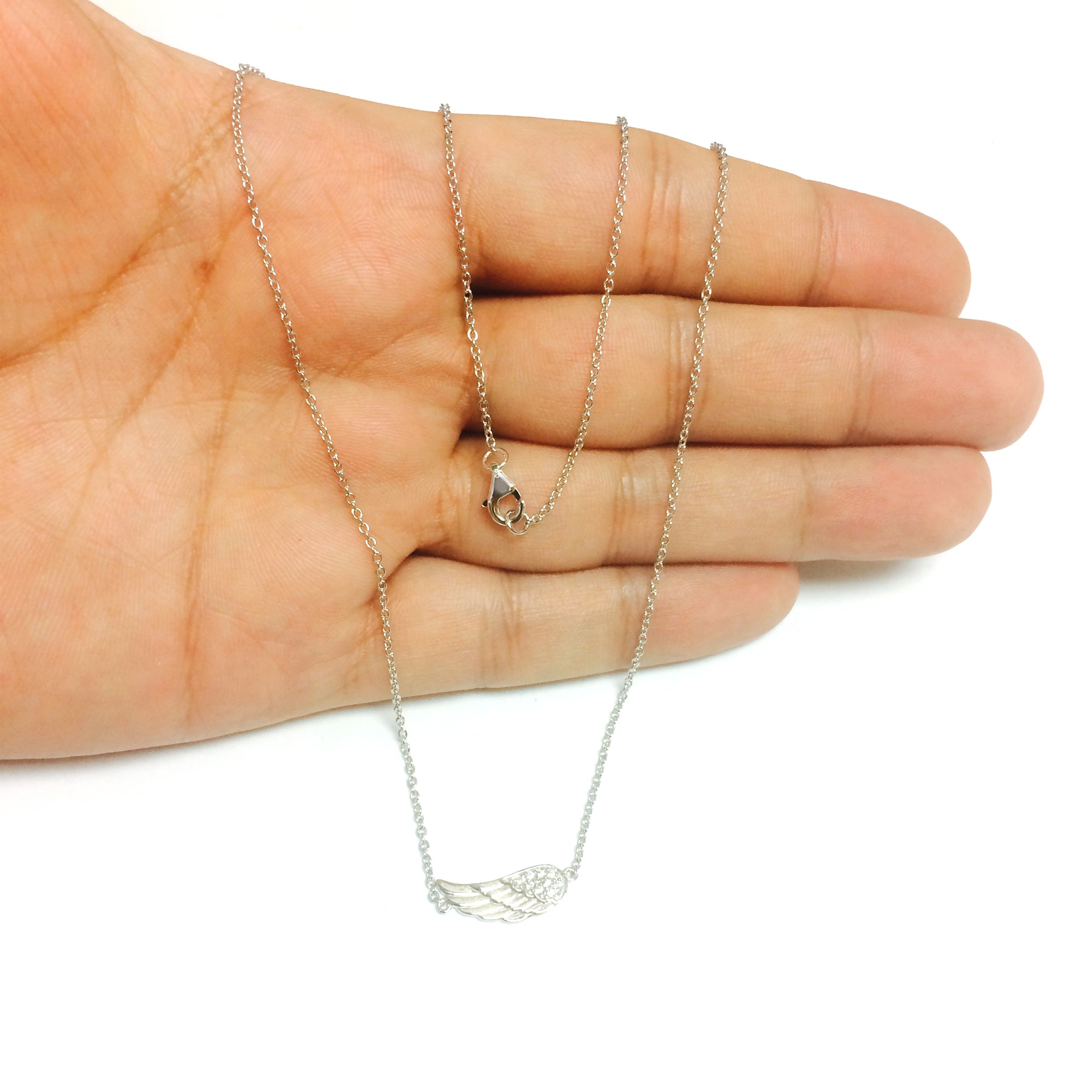 Sterling Silver Sideways Angel Wing Pendant CZ Fashion Necklace, 18" fine designer jewelry for men and women