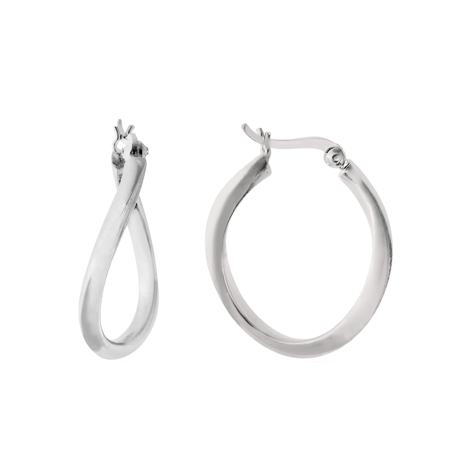 Sterling Silver Rhodium Plated Wavy Oval Hoop Earrings, Diameter 25mm fine designer jewelry for men and women