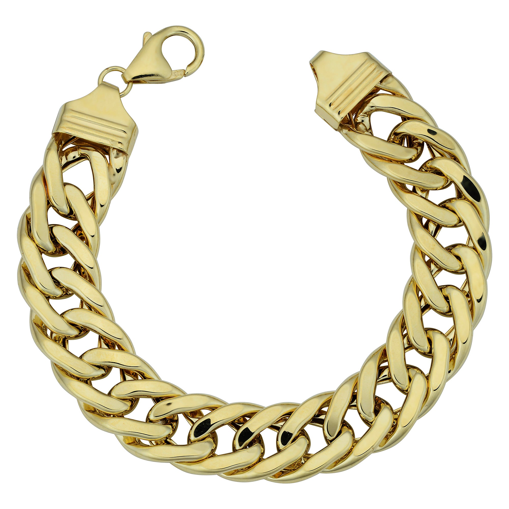14k Yellow Gold Semi Solid Curb Chain Bracelet, 7.5" fine designer jewelry for men and women