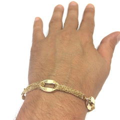 14k Yellow Gold Three Curved Oval Link Multi Stranded Cable Chain Bracelet, 7.5" fine designer jewelry for men and women