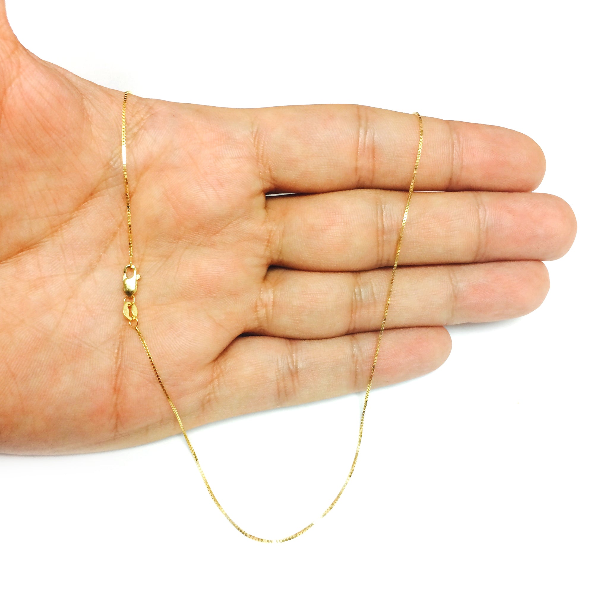 14k Yellow Solid Gold Mirror Box Chain Necklace, 0.7mm fine designer jewelry for men and women