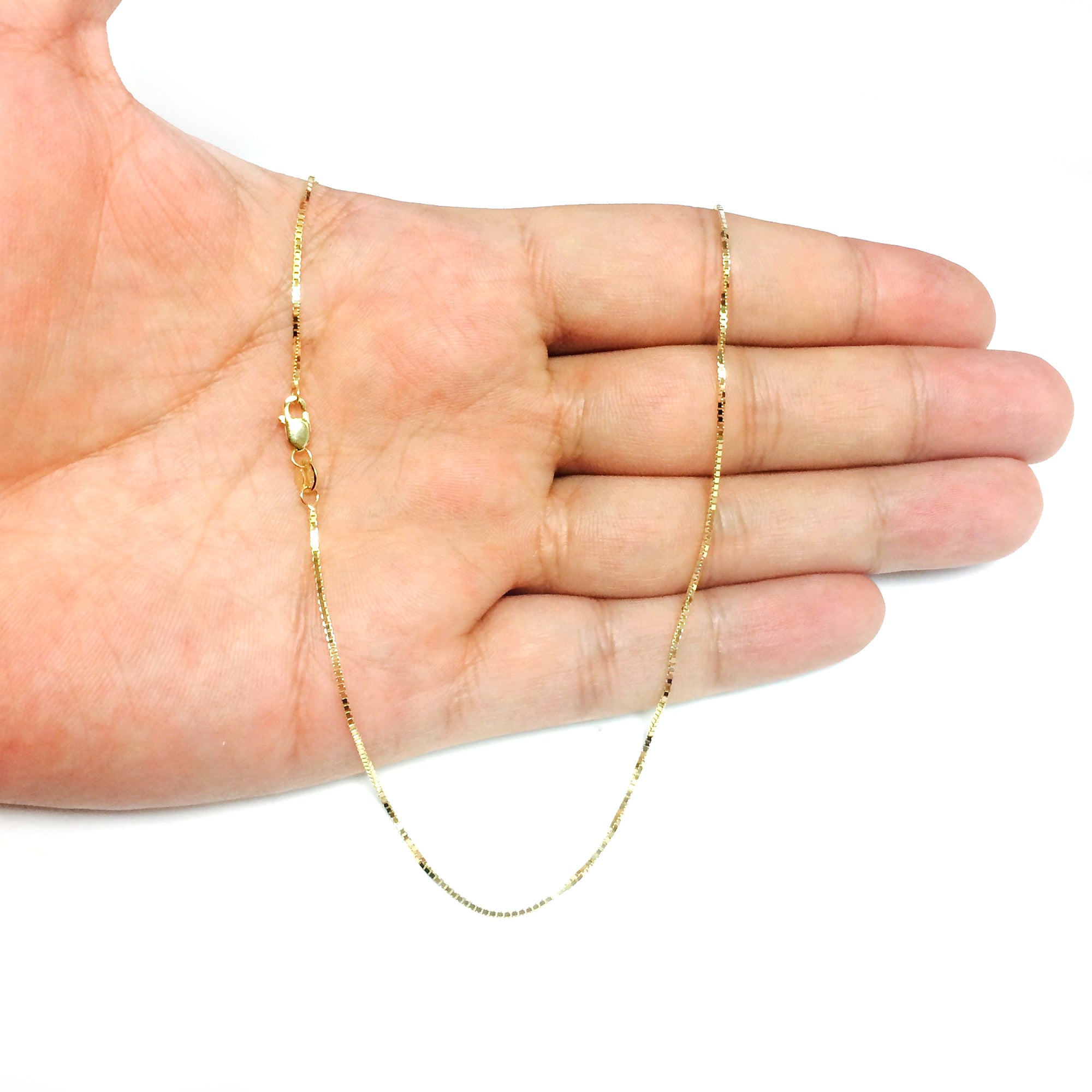 14k Yellow Solid Gold Mirror Box Chain Necklace, 1mm fine designer jewelry for men and women