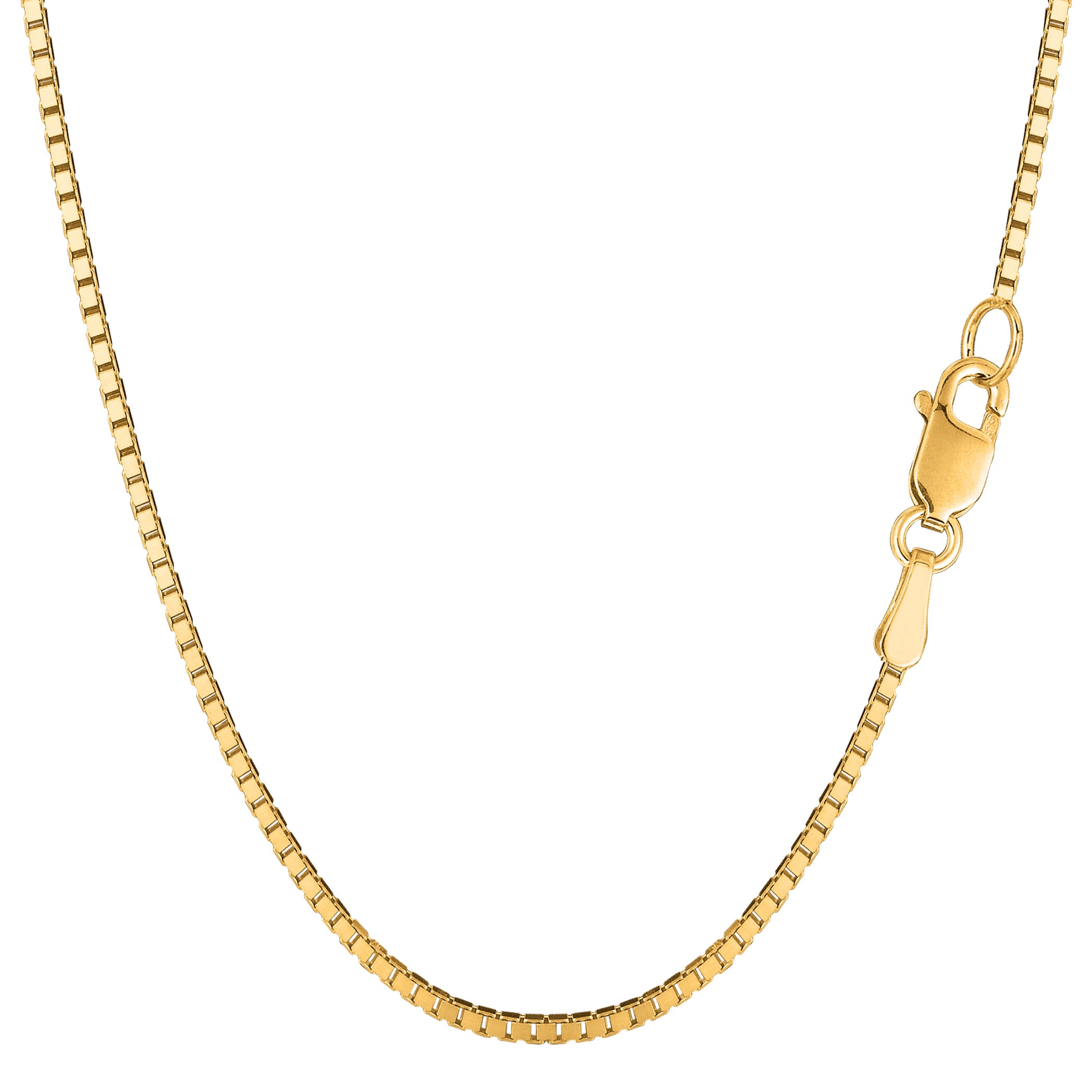 14k Yellow Solid Gold Mirror Box Chain Necklace, 1.4mm fine designer jewelry for men and women