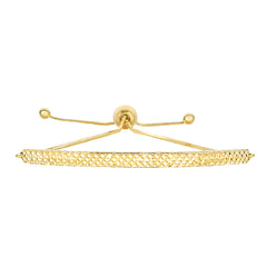 14K Yellow Gold Diamond Cut Curved Bar Element Anchored on Box Chain Adjustable Bracelet , 9.25" fine designer jewelry for men and women