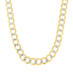 14k 2 Tone Yellow And White Gold Curb Chain Necklace, 7mm fine designer jewelry for men and women
