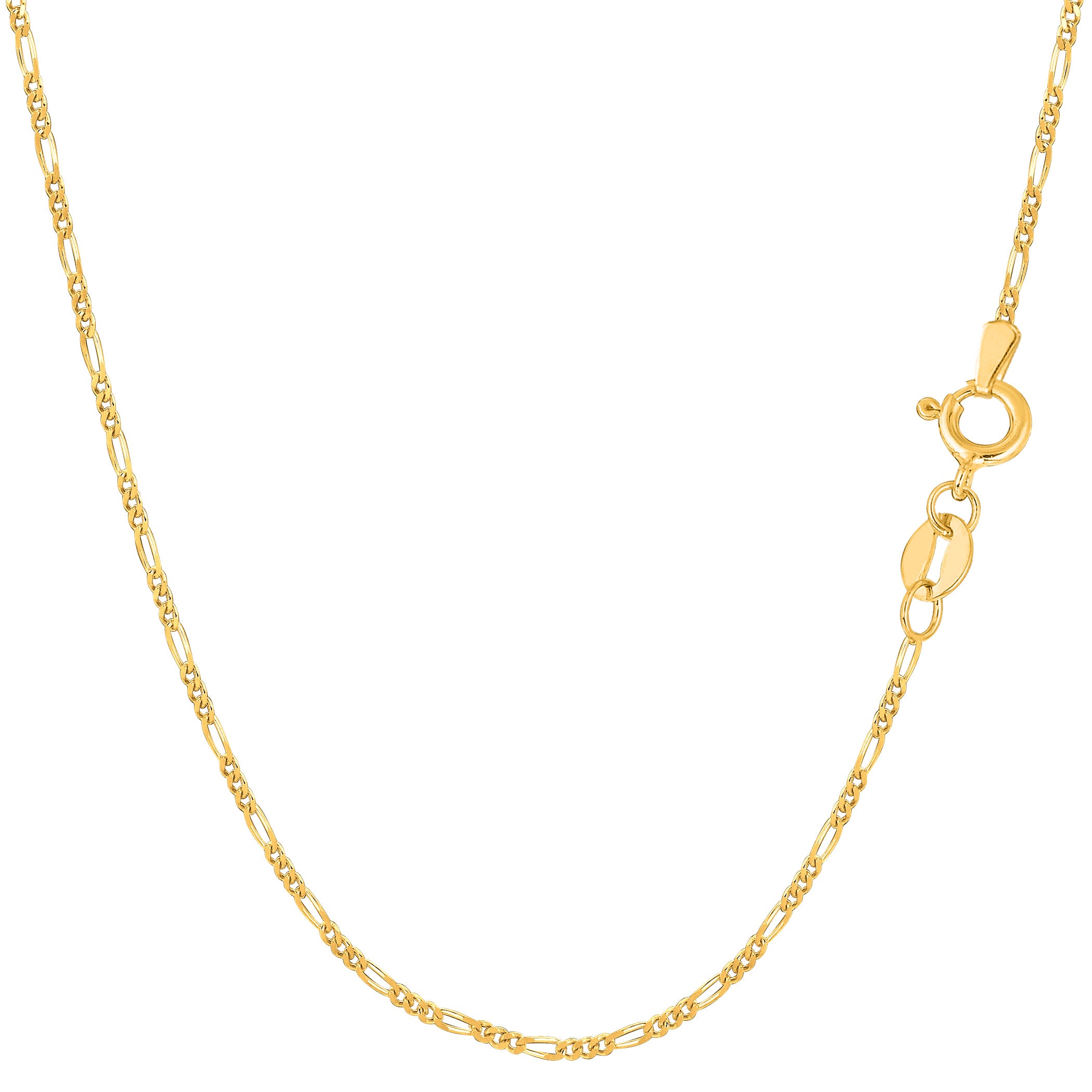 14k Yellow Solid Gold Figaro Chain Necklace, 1.3mm fine designer jewelry for men and women