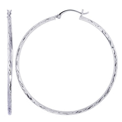 14K White Gold Diamond Cut Round Hoop Earrings fine designer jewelry for men and women