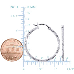 14K White Gold Diamond Cut Round Hoop Earrings fine designer jewelry for men and women