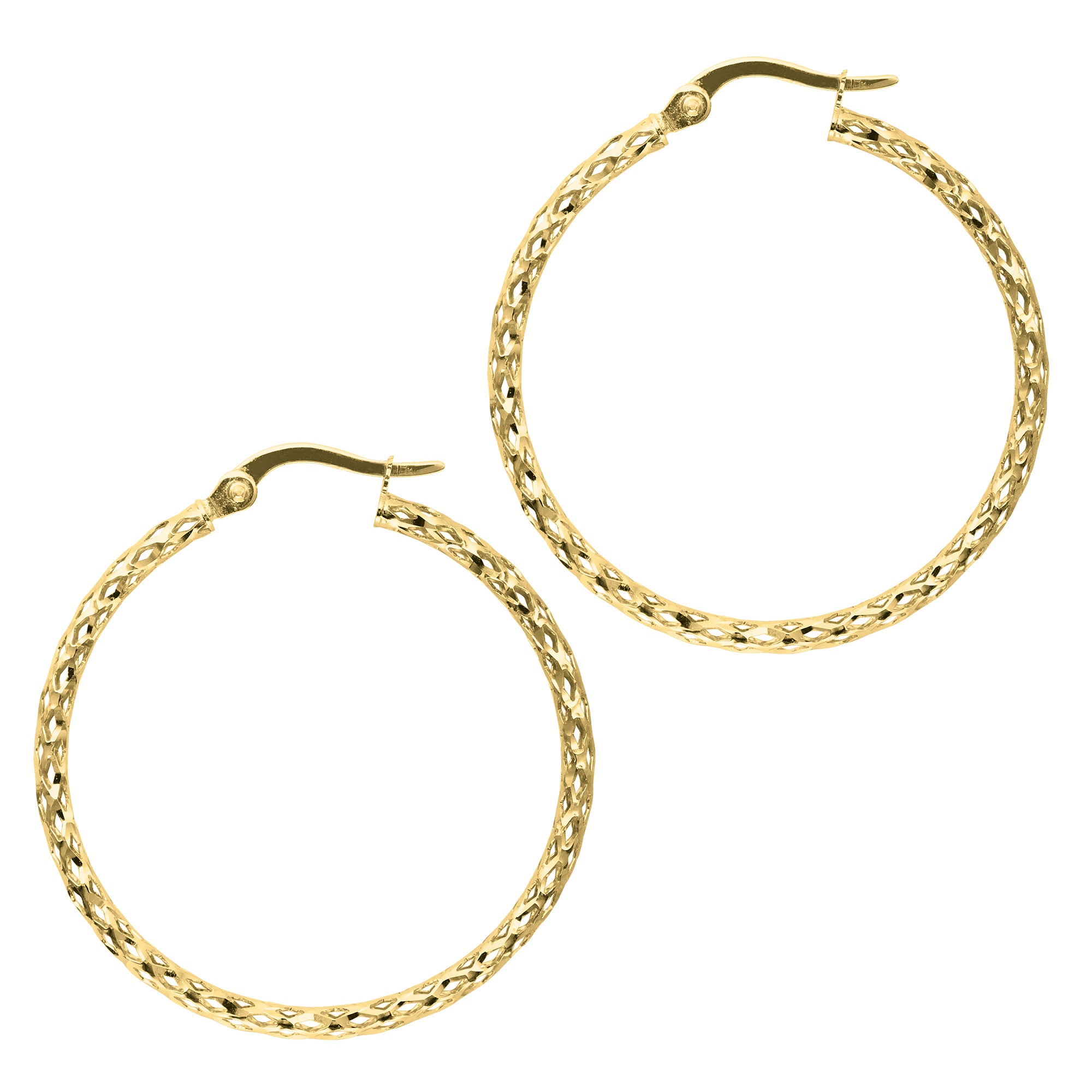 14K Gold Diamond Cut Sparkle Hoop Earring, Diameter 27mm fine designer jewelry for men and women