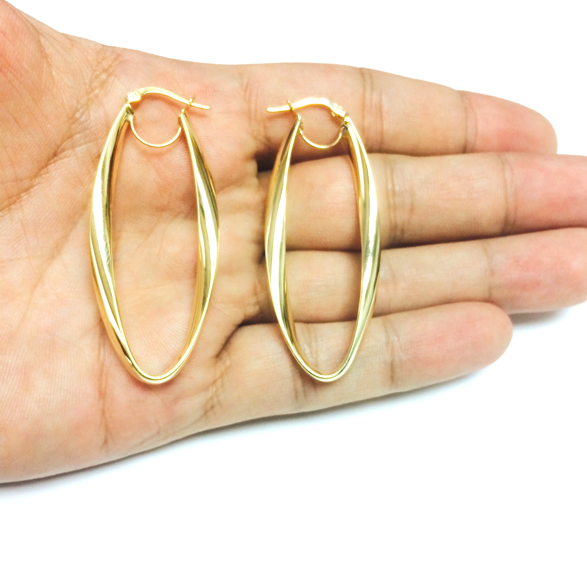 14K Gold 2mm Shiny Wavy Hoop Earrings fine designer jewelry for men and women