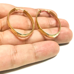 14K Yellow Gold Hammered Polished Oval Hoop Earrings fine designer jewelry for men and women