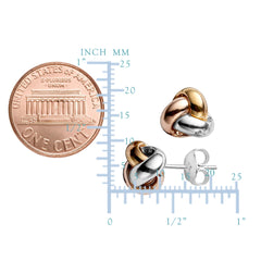 14k Tricolor Yellow White And Rose Gold Shiny Love Knot Stud Earrings, 9mm fine designer jewelry for men and women