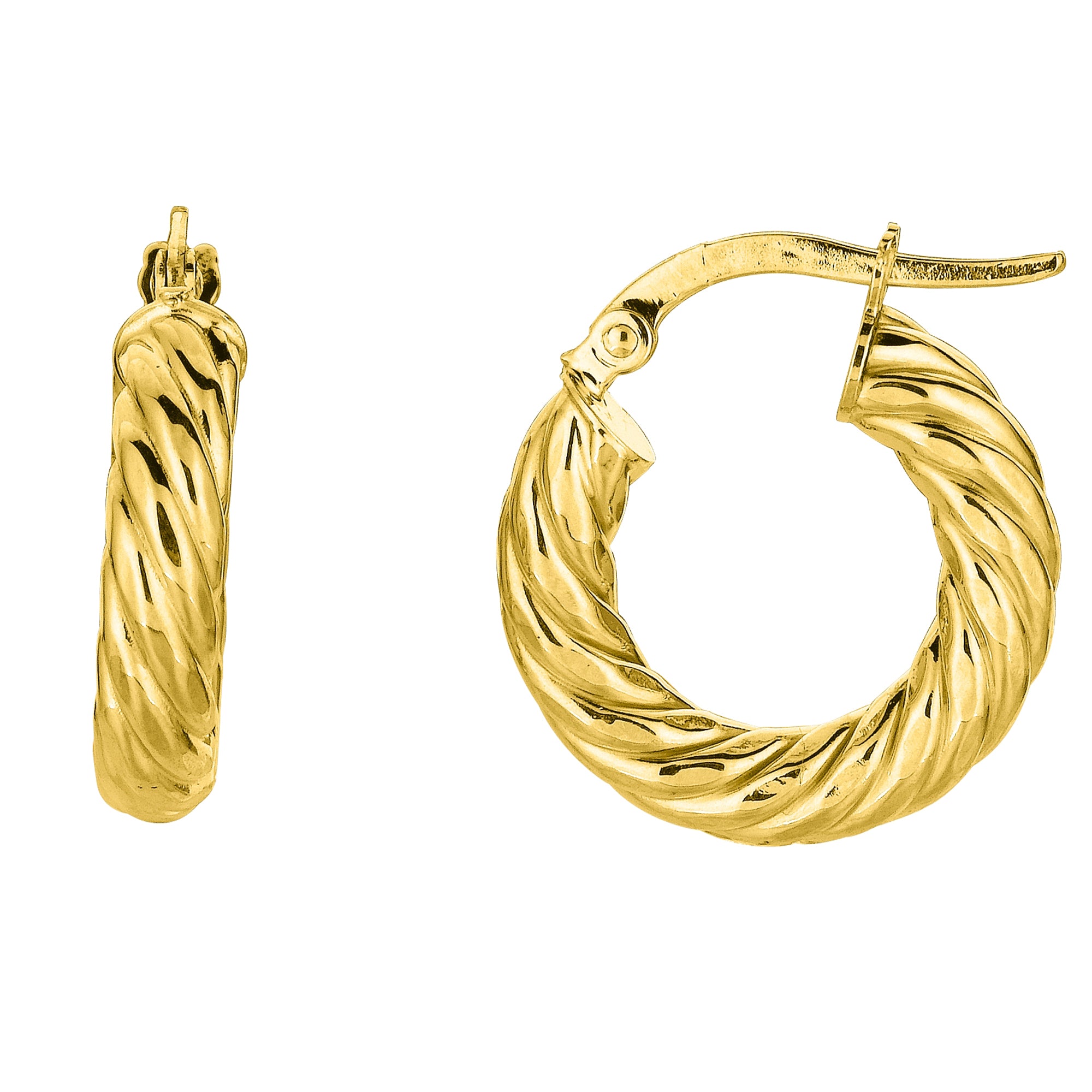 14K Yellow Gold Round Tube Twists Hoop Earring, Diameter 10mm fine designer jewelry for men and women