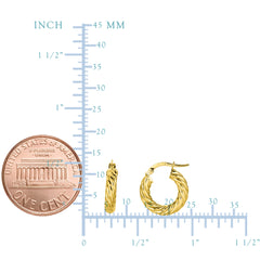 14K Yellow Gold Round Tube Twists Hoop Earring, Diameter 10mm fine designer jewelry for men and women