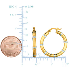 14K Yellow And White Gold Diamond Cut Fashion Sparkle Hoop Earrings, Diameter 25mm fine designer jewelry for men and women