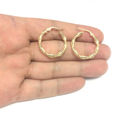 14K Yellow Gold Round Type Twisted Hoop Earrings, Diameter 24mm fine designer jewelry for men and women