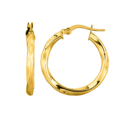 14K Yellow Gold Round Tube Italian Twist Hoop Earrings, Diameter 20mm fine designer jewelry for men and women