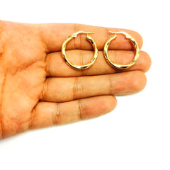 14K Yellow Gold Round Tube Italian Twist Hoop Earrings, Diameter 20mm fine designer jewelry for men and women