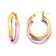 14K Yellow And White Rose Gold Triple Row Hoop Earrings fine designer jewelry for men and women